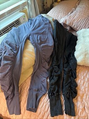 Free People Ruched Track Pants Duo in Lavender and Black